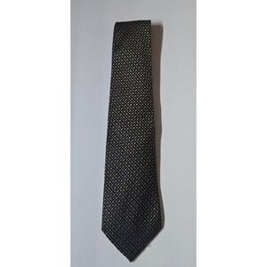 VAN HEUSEN Mens Tie Navy Blue Gold Geometric Pattern Silk Blend